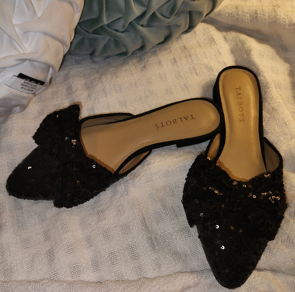 Talbots Black Sequin Mules